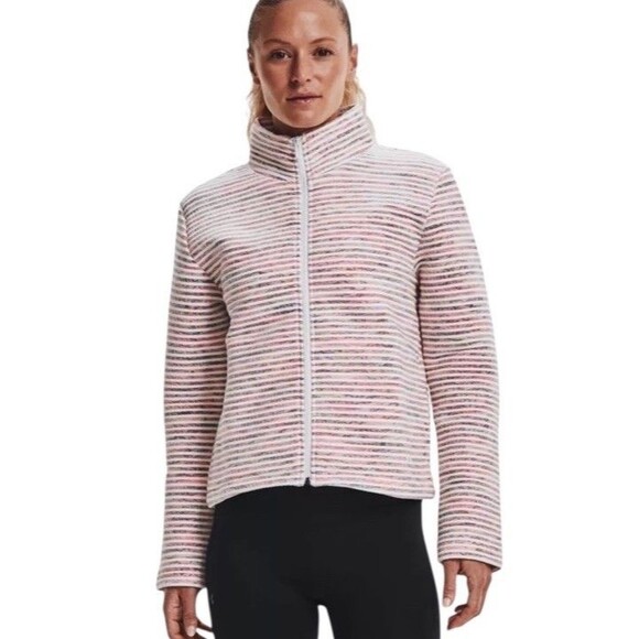 NEW Under Armour Women's Jacket Full Zip Spacer Fabric Pink White LARGE - Picture 1 of 12